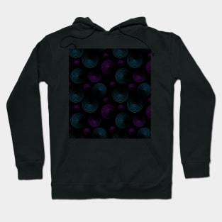 Concentrated blue and violet circles pattern on black. Hoodie